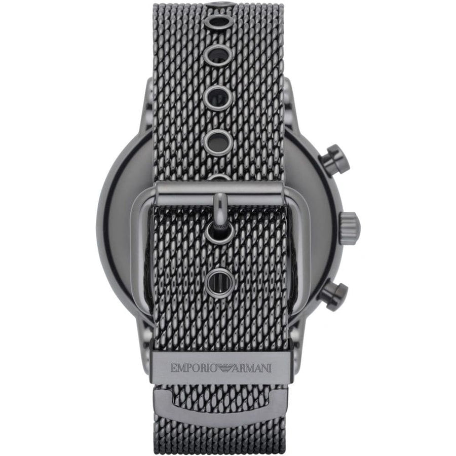 Front view of Emporio Armani AR1979 Luigi with deep blue dial and mesh bracelet