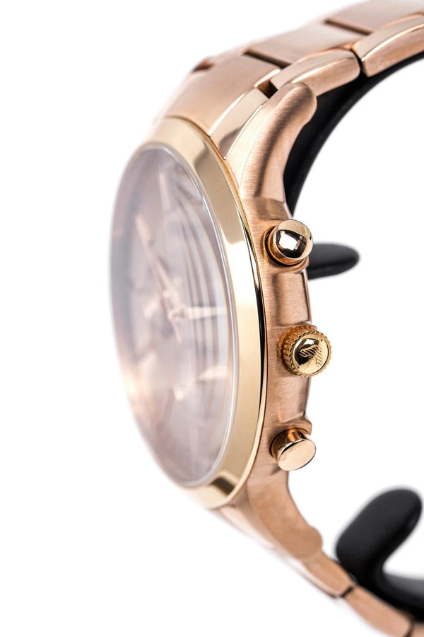 Front view of Emporio Armani AR2452 with rose gold dial and rose gold bracelet