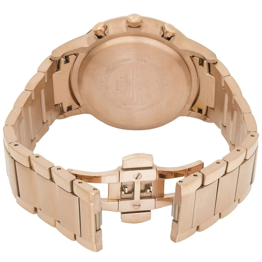Front view of Emporio Armani AR2452 with rose gold dial and rose gold bracelet