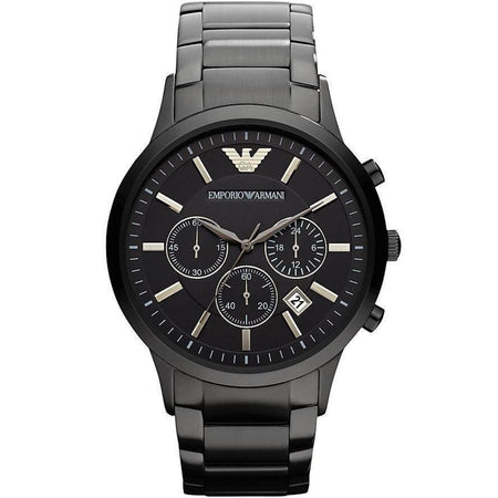 Front view of Emporio Armani AR2453 with black dial and black stainless steel strap