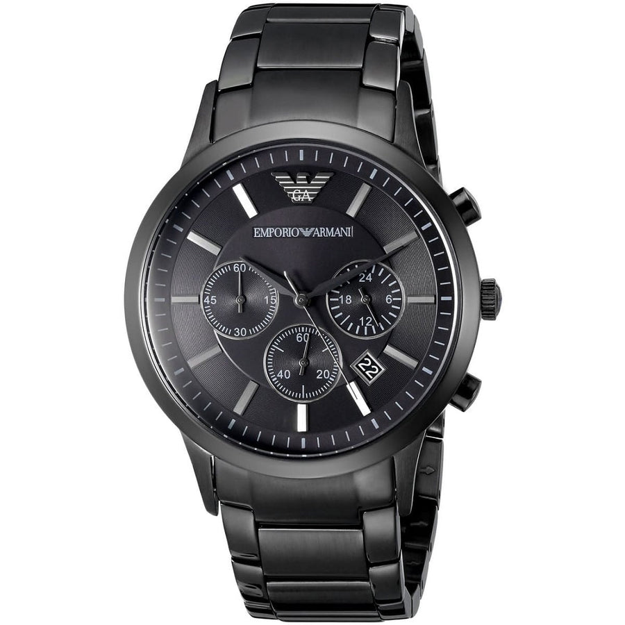 Front view of Emporio Armani AR2453 with black dial and black stainless steel strap