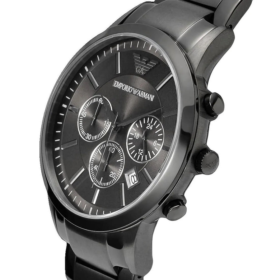 Front view of Emporio Armani AR2454 with grey dial and stainless steel bracelet