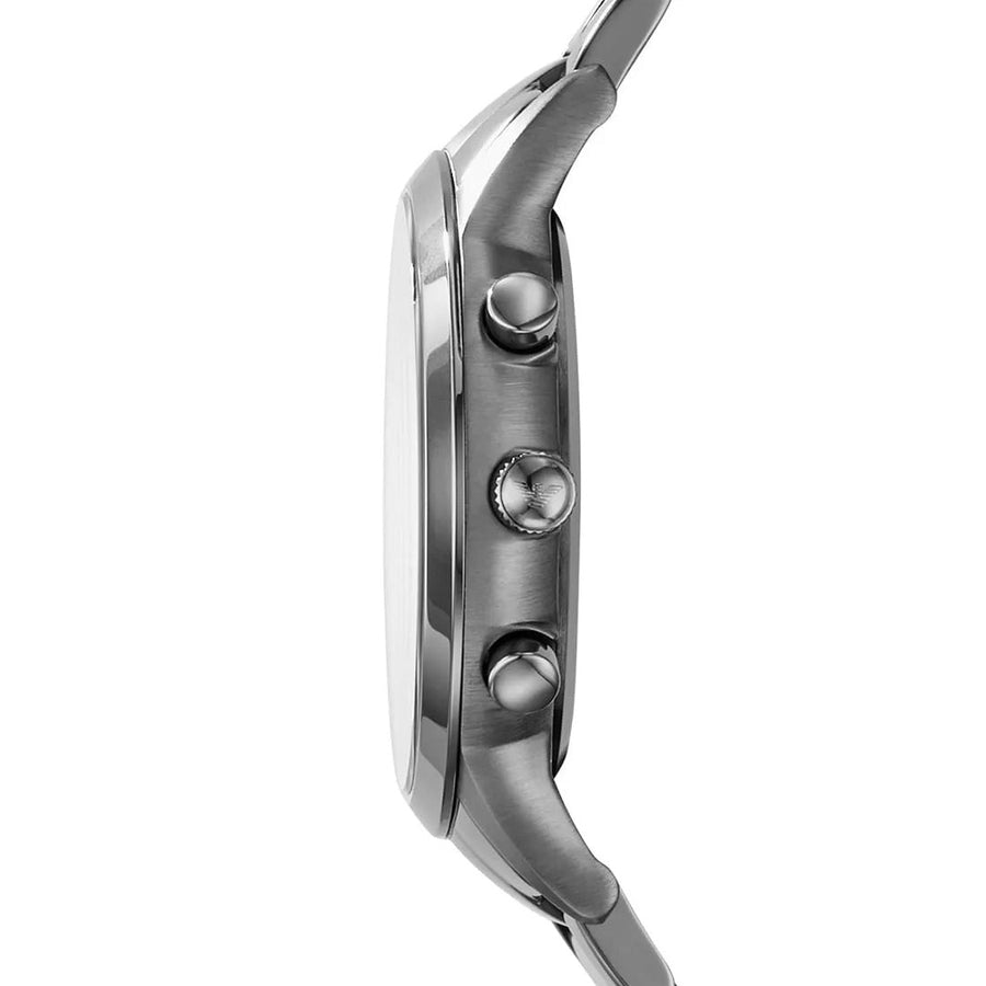 Front view of Emporio Armani AR2454 with grey dial and stainless steel bracelet