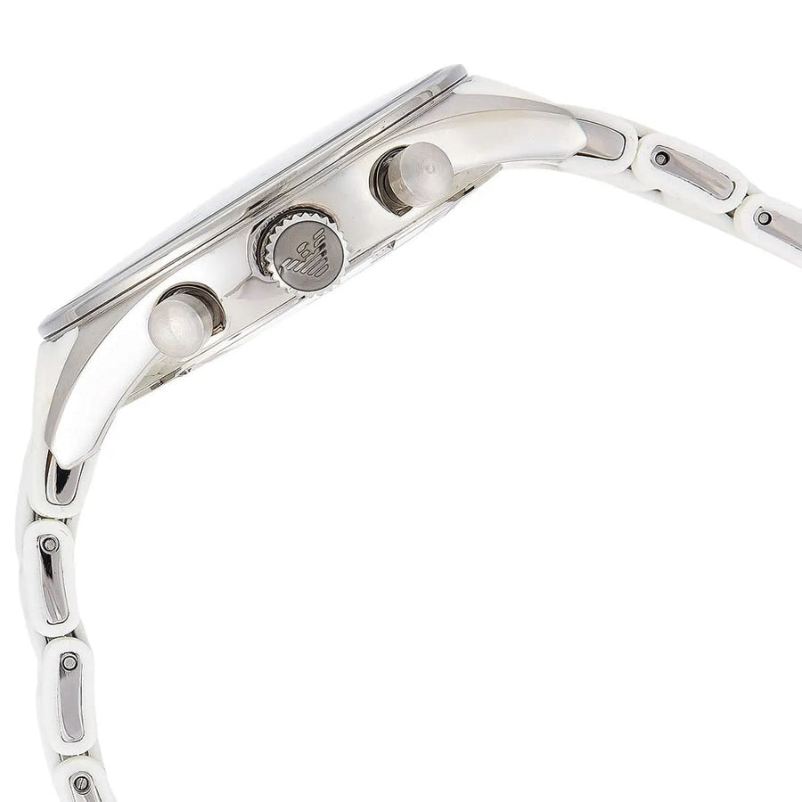 Front view of Emporio Armani AR5859 Sportivo men’s watch with silicone white strap, white dial, and silver case