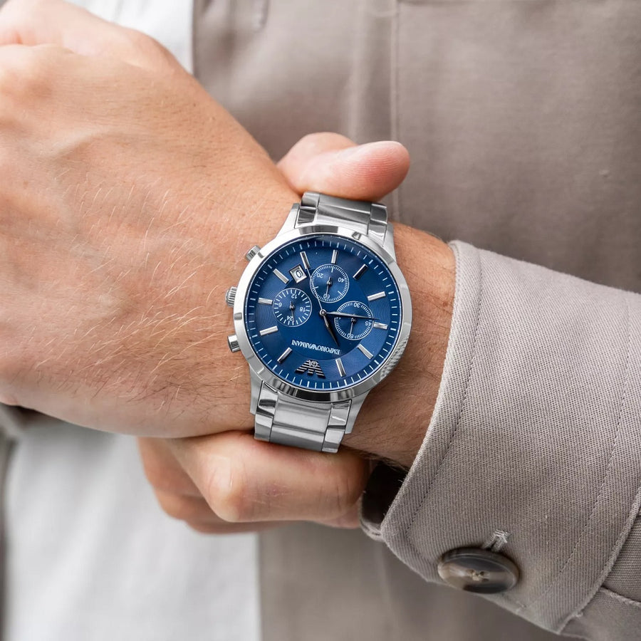 Emporio Armani AR2448 Silver Stainless Steel Strap With Blue Dial Watch For Men