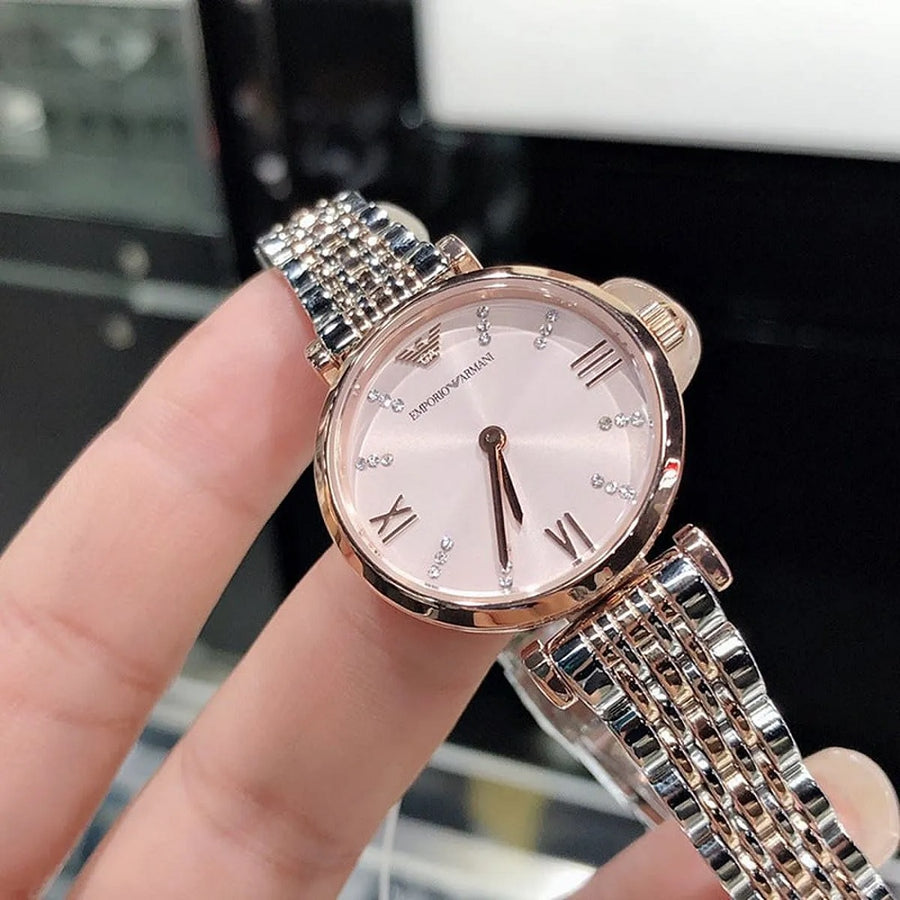 Emporio Armani AR11223 Silver, Pink Leather Watches For Women
