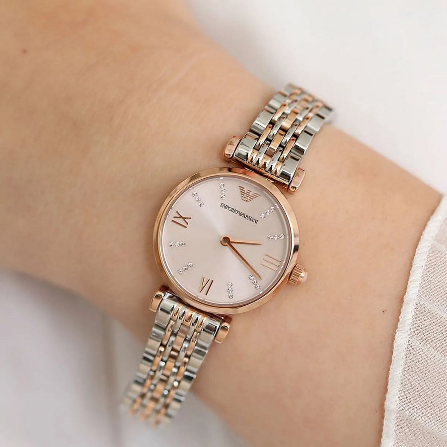 Emporio Armani AR11223 Silver, Pink Leather Watches For Women