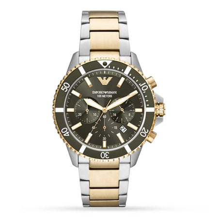 Emporio Armani Ar11361 Gold & Silver Stainless Steel Strap With Green Dial Watch For Men