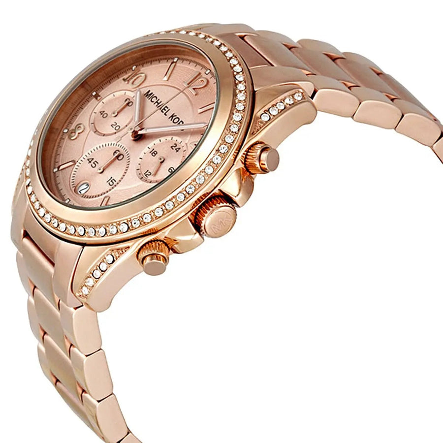 Front view of Michael Kors MK5263 showcasing rose gold dial and crystal-set bezel