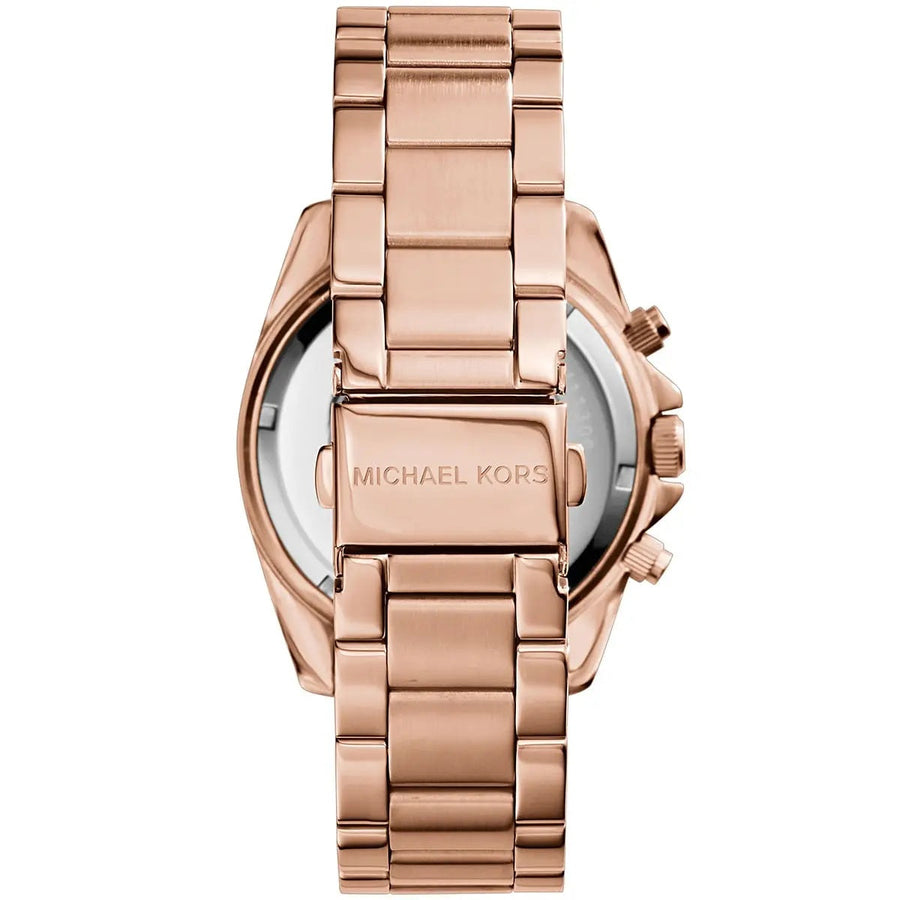 Front view of Michael Kors MK5263 showcasing rose gold dial and crystal-set bezel