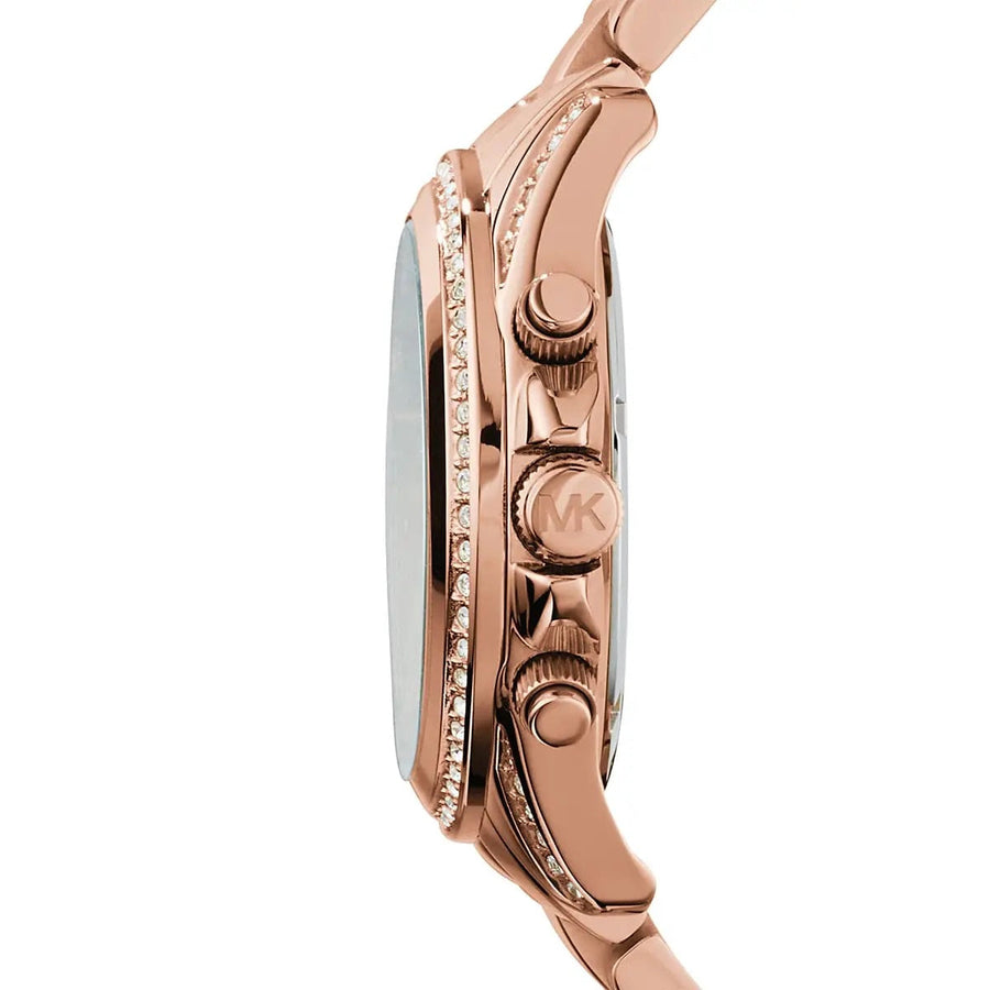 Front view of Michael Kors MK5263 showcasing rose gold dial and crystal-set bezel