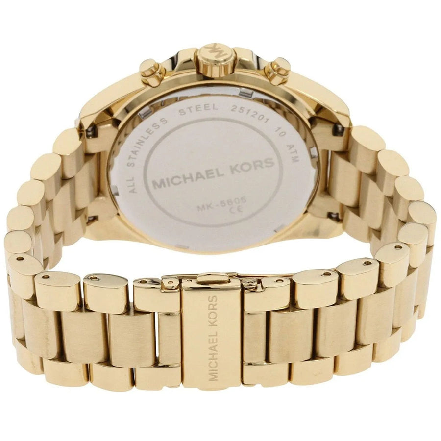 Front view of Michael Kors MK5605 women's gold-tone watch with monochromatic dial