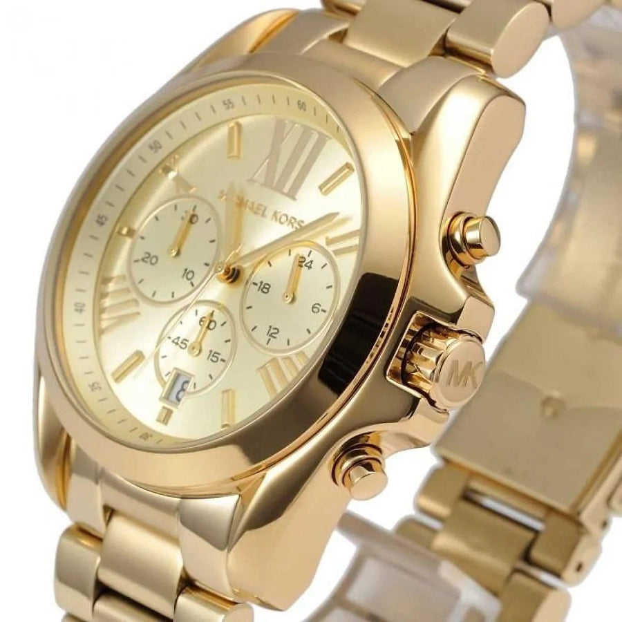 Front view of Michael Kors MK5605 women's gold-tone watch with monochromatic dial