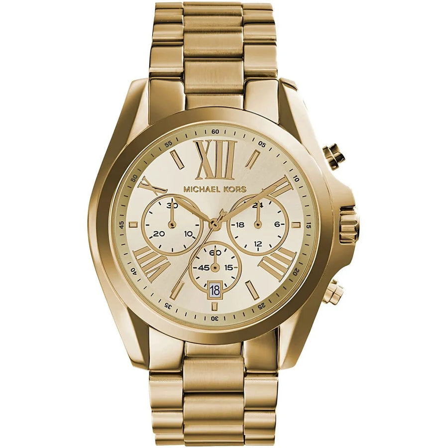 Front view of Michael Kors MK5605 women's gold-tone watch with monochromatic dial