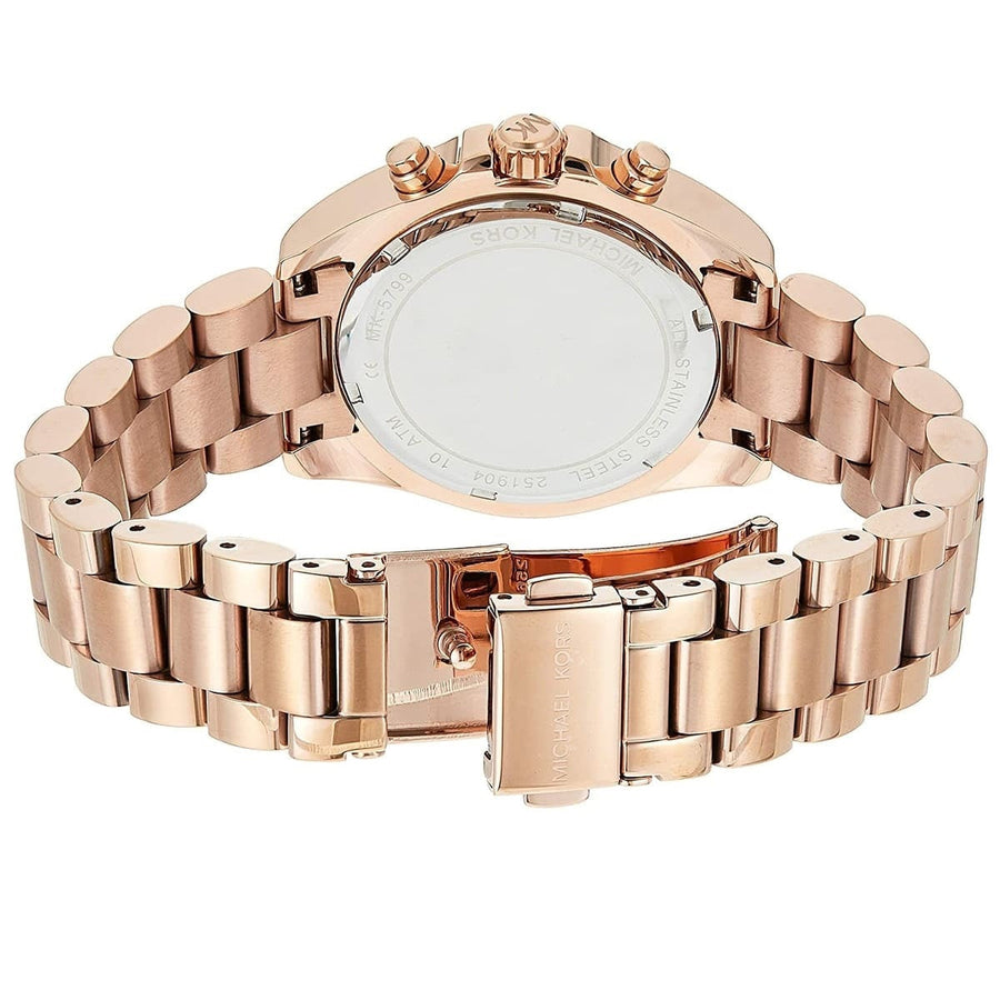 Front view of Michael Kors MK5799 women's watch with elegant rose gold dial