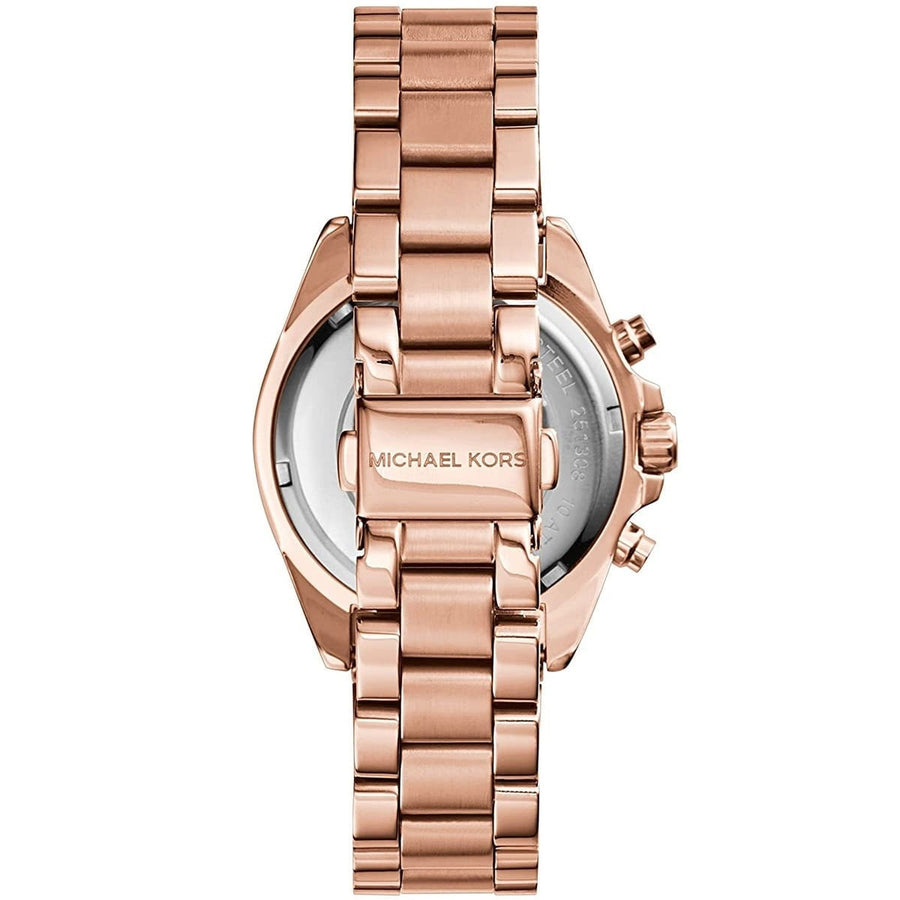 Front view of Michael Kors MK5799 women's watch with elegant rose gold dial