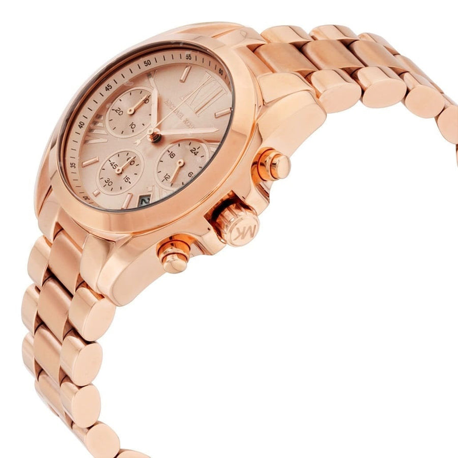 Front view of Michael Kors MK5799 women's watch with elegant rose gold dial