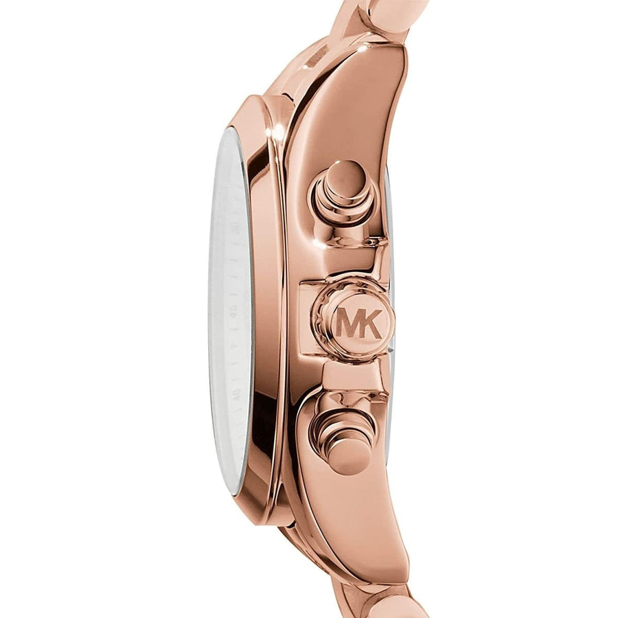 Front view of Michael Kors MK5799 women's watch with elegant rose gold dial