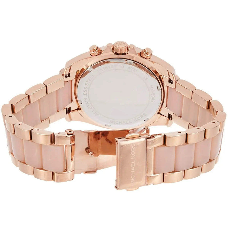 Front view of Michael Kors MK5943 women's rose gold watch with monochromatic dial