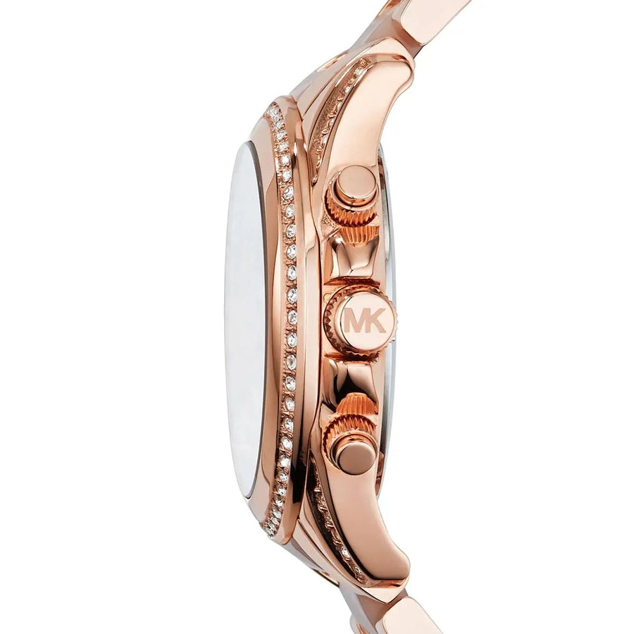 Front view of Michael Kors MK5943 women's rose gold watch with monochromatic dial