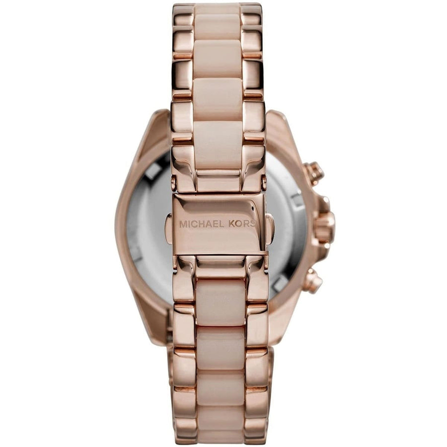 Front view of Michael Kors MK6066 women's rose gold-tone watch with sleek dial