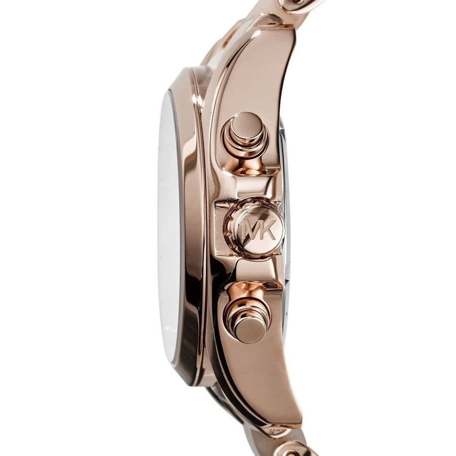 Front view of Michael Kors MK6066 women's rose gold-tone watch with sleek dial