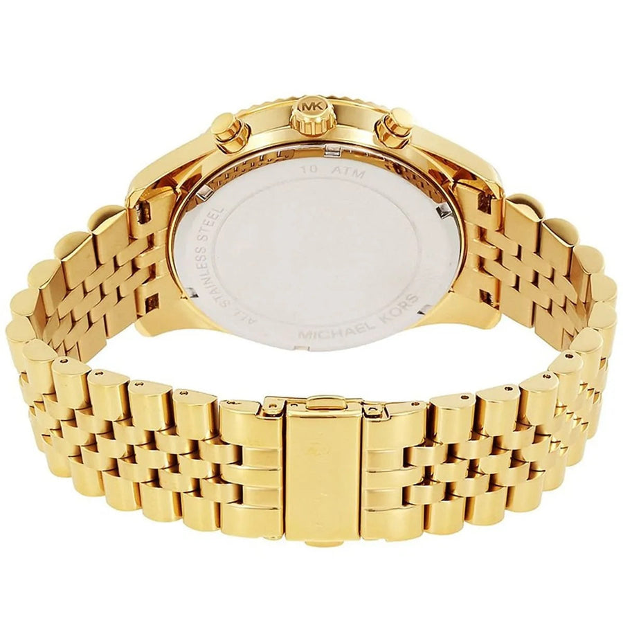Front view of Michael Kors MK8494 men's gold watch with pavé crystal dial