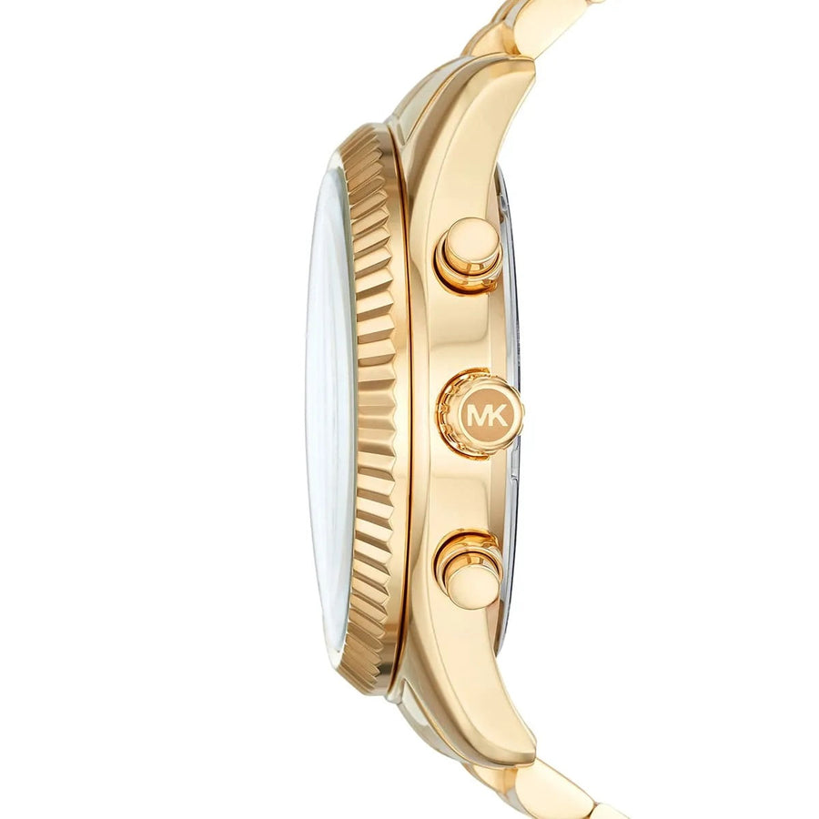 Front view of Michael Kors MK8494 men's gold watch with pavé crystal dial