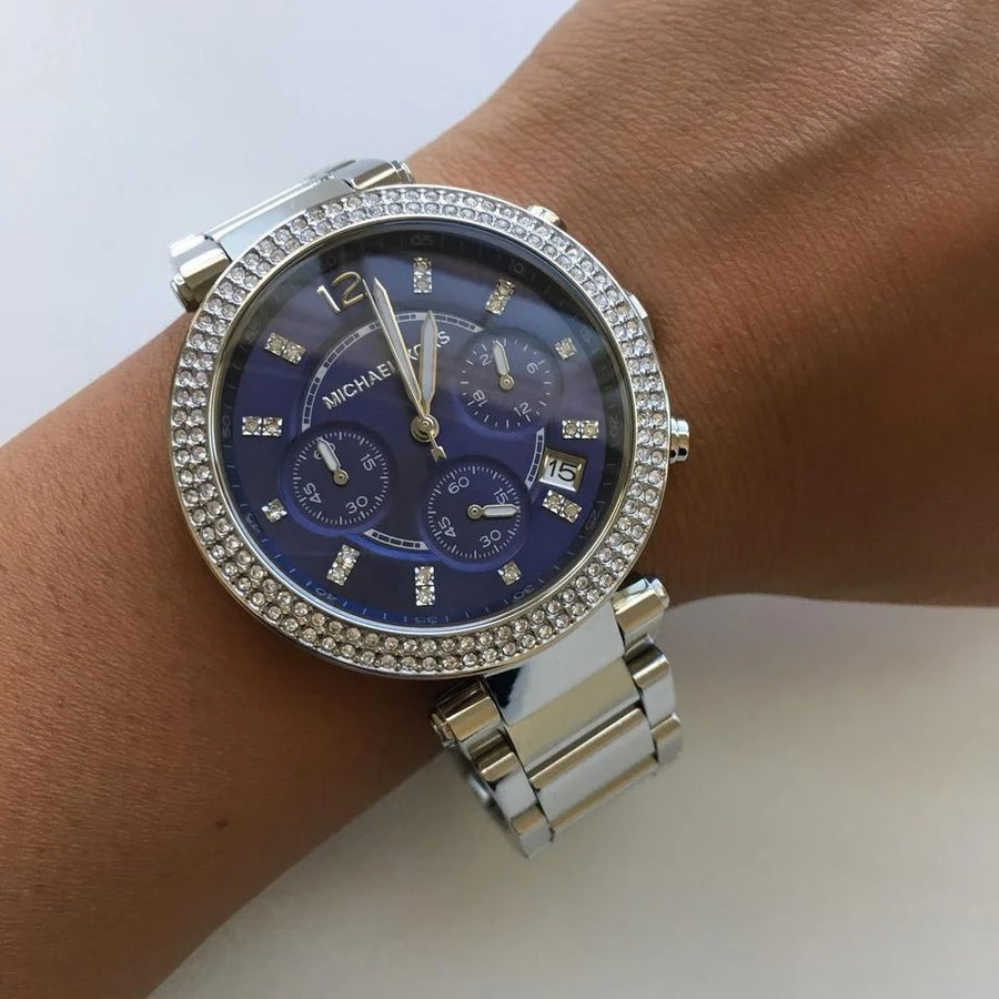 Michael Kors MK6117 Silver Stainless Steel Strap With Dark Blue Dial Watch For Women