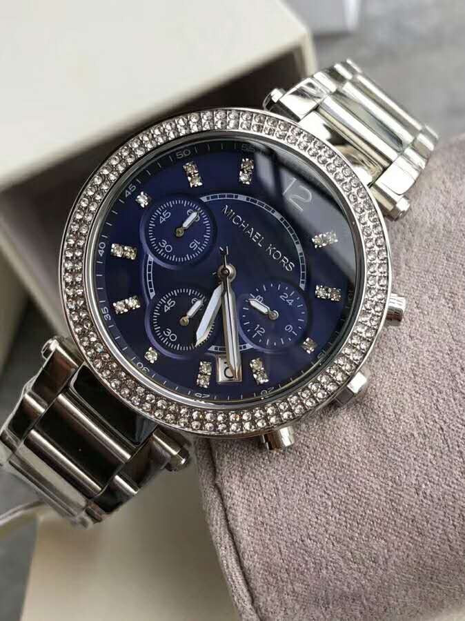 Michael Kors MK6117 Silver Stainless Steel Strap With Dark Blue Dial Watch For Women