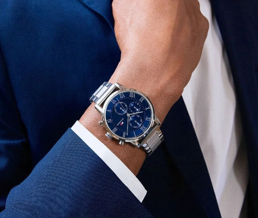 Tommy Hilfiger 1791456 Men's Watch Grey Stainless Steel With Blue Dial