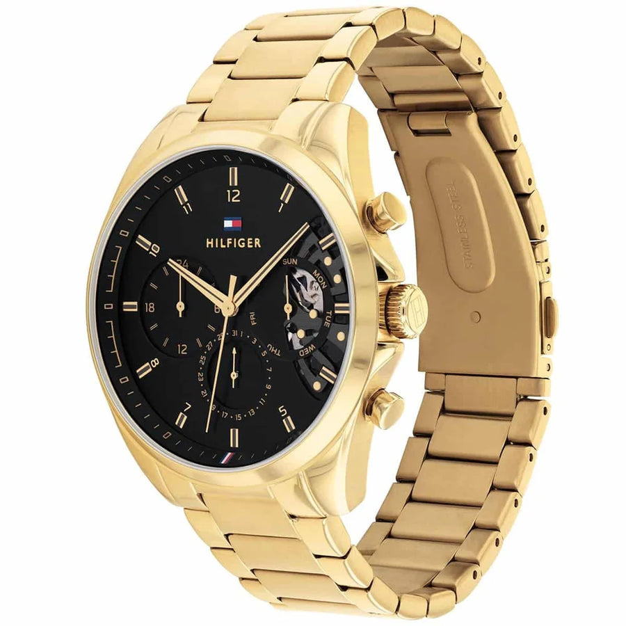 Tommy Hilfiger 1710447 Gold Stainless Steel Strap With Black Dial Watch For Men