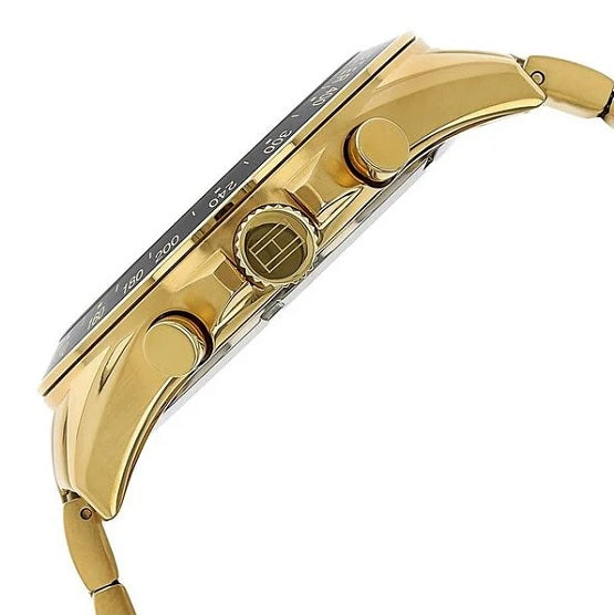 Front view of Tommy Hilfiger 1791121 men's gold watch with white face