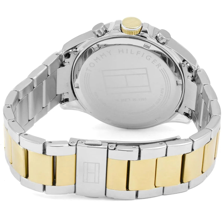Front view of Tommy Hilfiger 1791226 men's two-tone silver and gold watch with white dial