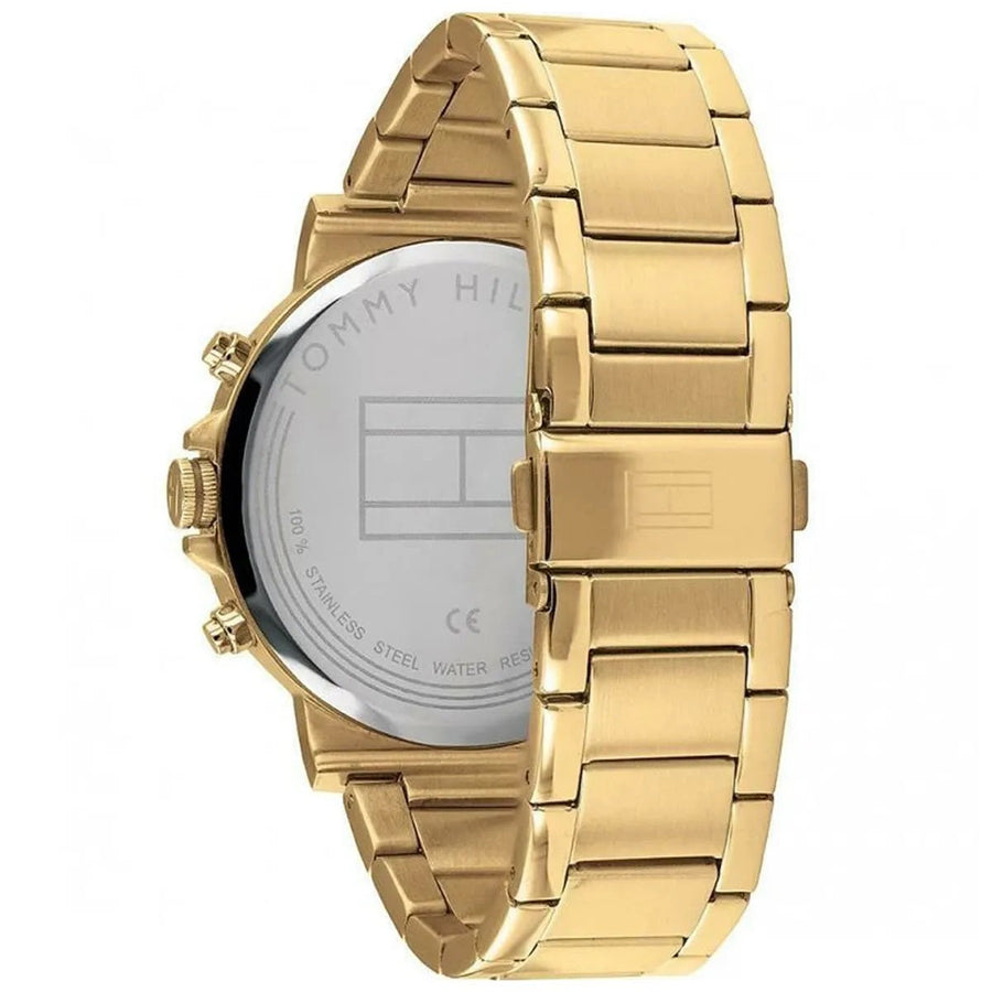 Front view of Tommy Hilfiger 1791538 gold men's watch with white dial
