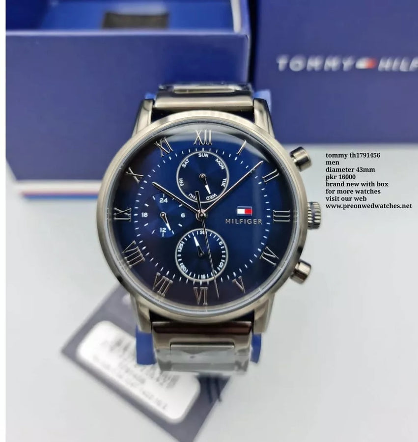 Tommy Hilfiger 1791456 Men's Watch Grey Stainless Steel With Blue Dial